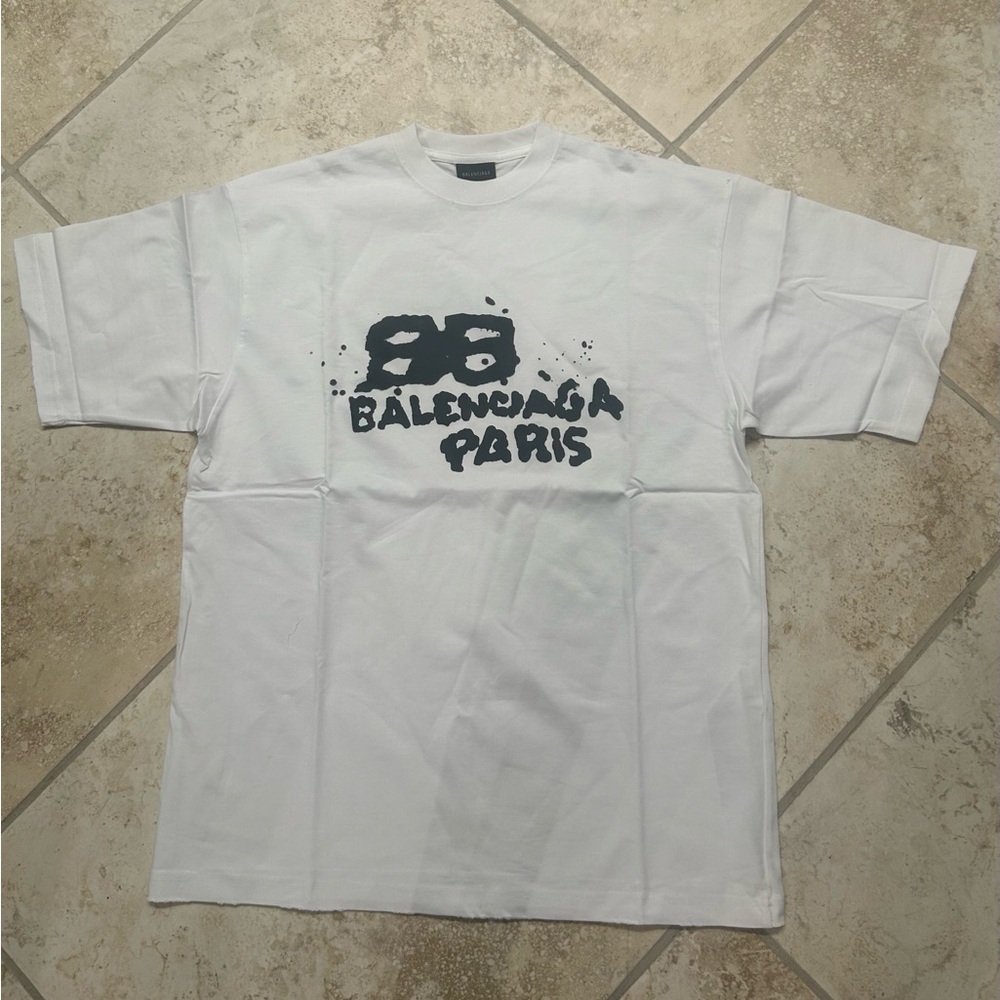 Balenciaga Splatter Oversized Mens White Shirt Size XL